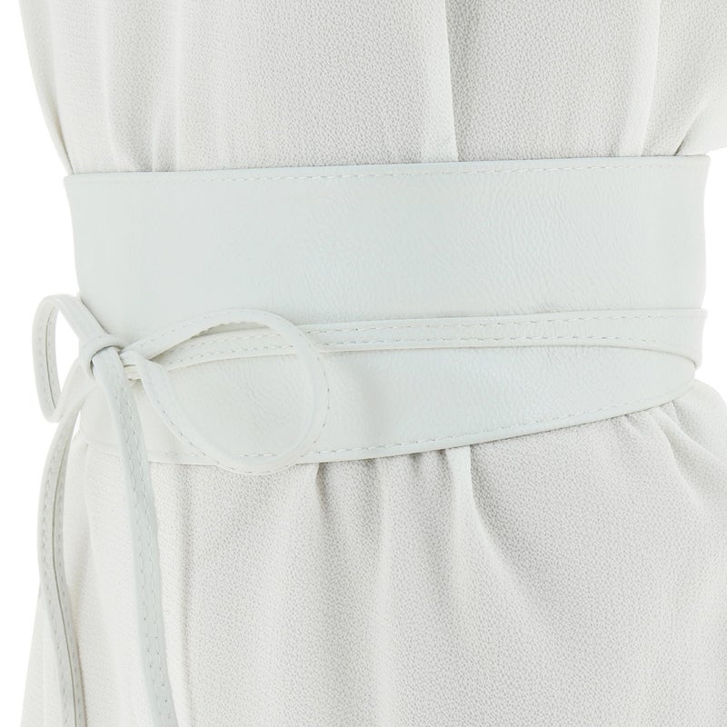 FASHIONGEN Obi Belt for Women â€“ Wide Waist Belt in Faux Leather, MICA - White, Small/Medium - Image 3